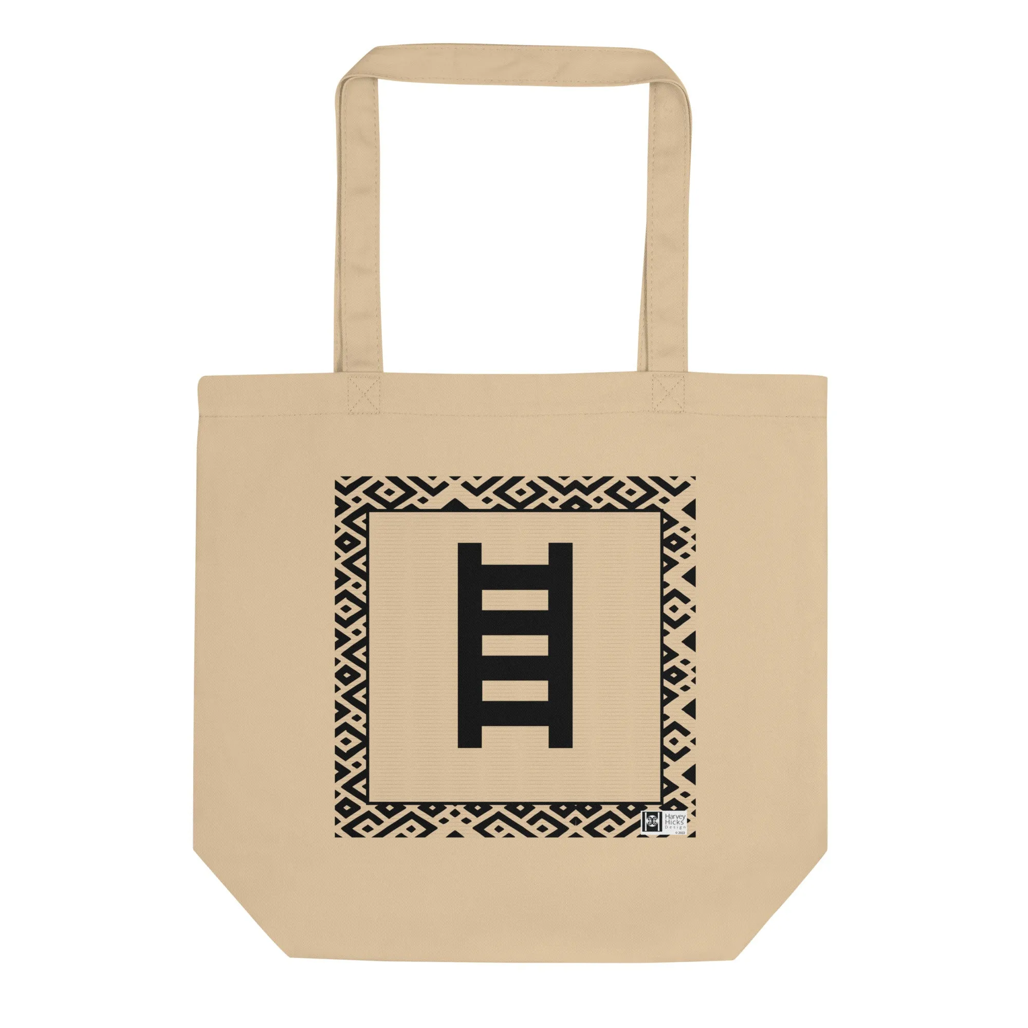 100% cotton Eco Tote Bag, featuring the Adinkra symbol for the inevitable, NO TEXT