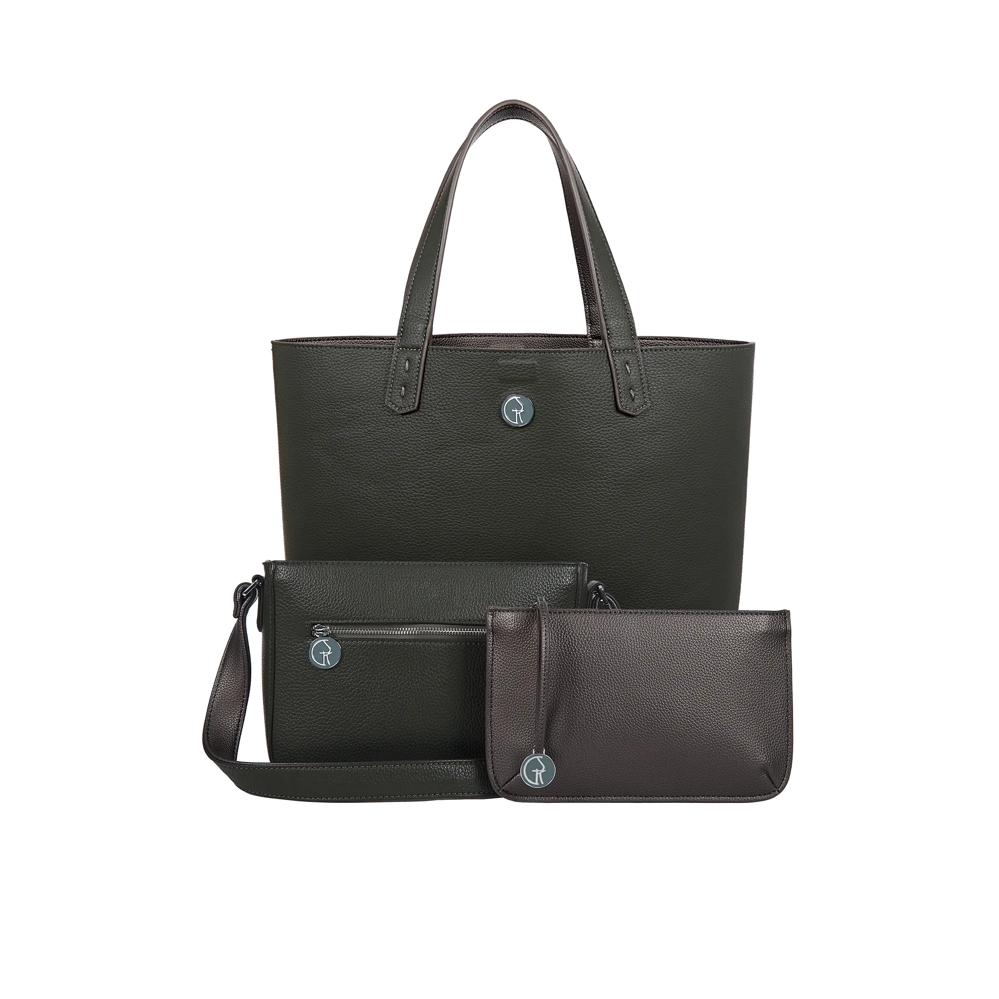 3 Vegan Leather Bags in 1 | Forest Green & Metallic