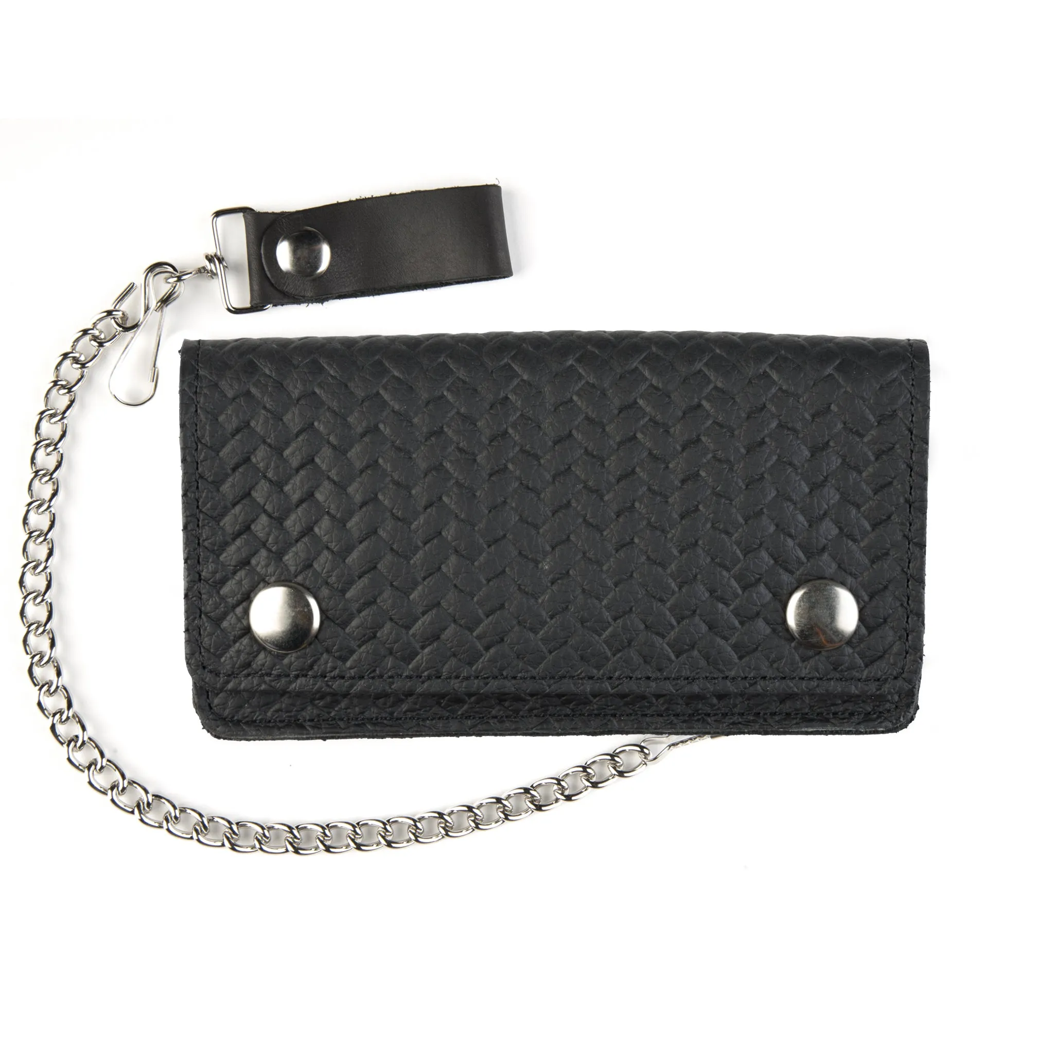 6" Basket Weave Biker Wallet- Black