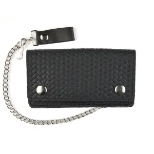 6" Basket Weave Biker Wallet- Black