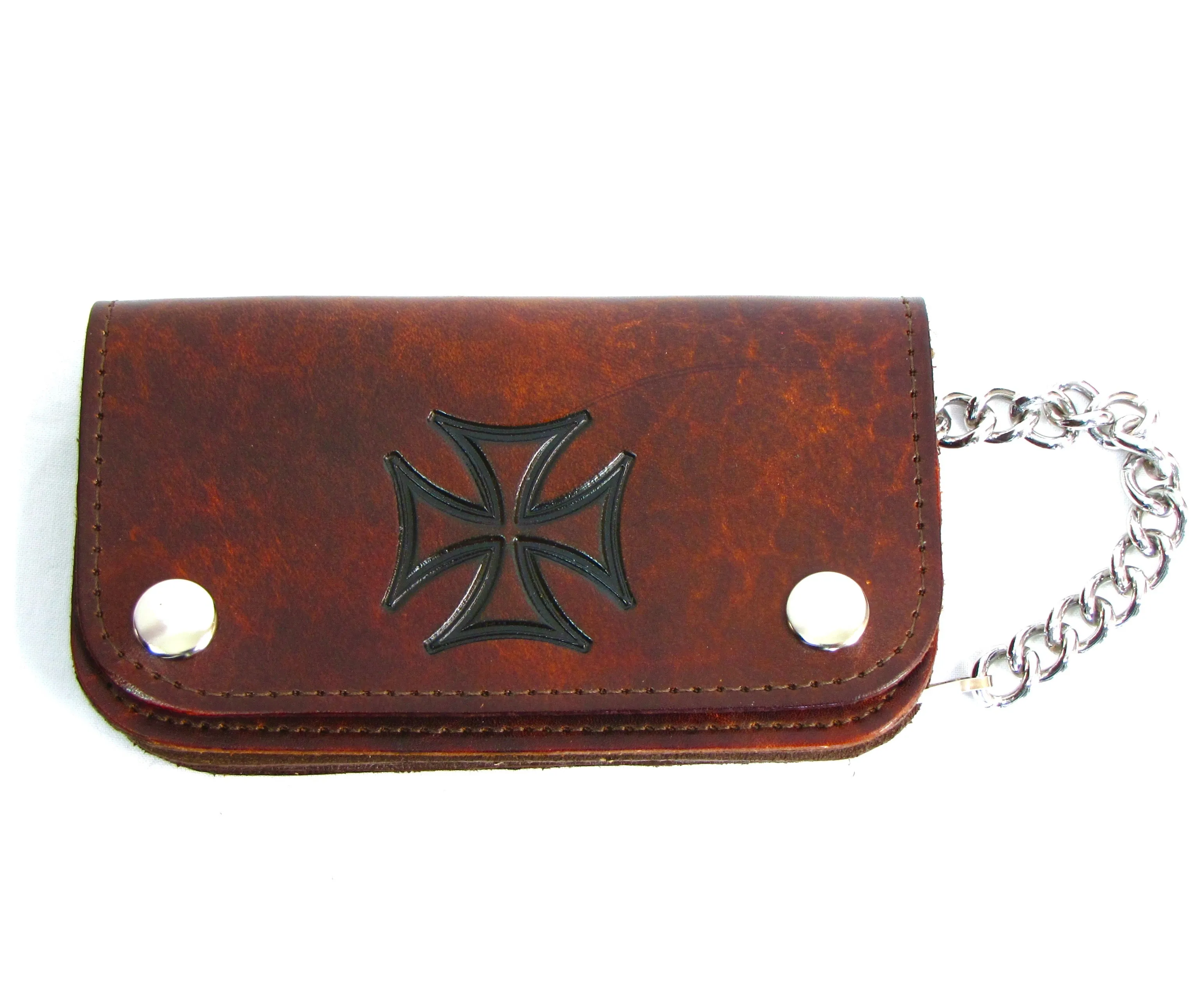 AB412-137  6" Antique Finish Biker Wallet- Iron Cross