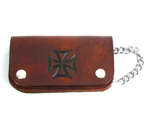 AB412-137  6" Antique Finish Biker Wallet- Iron Cross