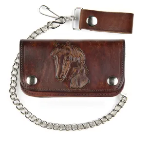 AB412-196  6" Antique Finish Biker Wallet- Horses