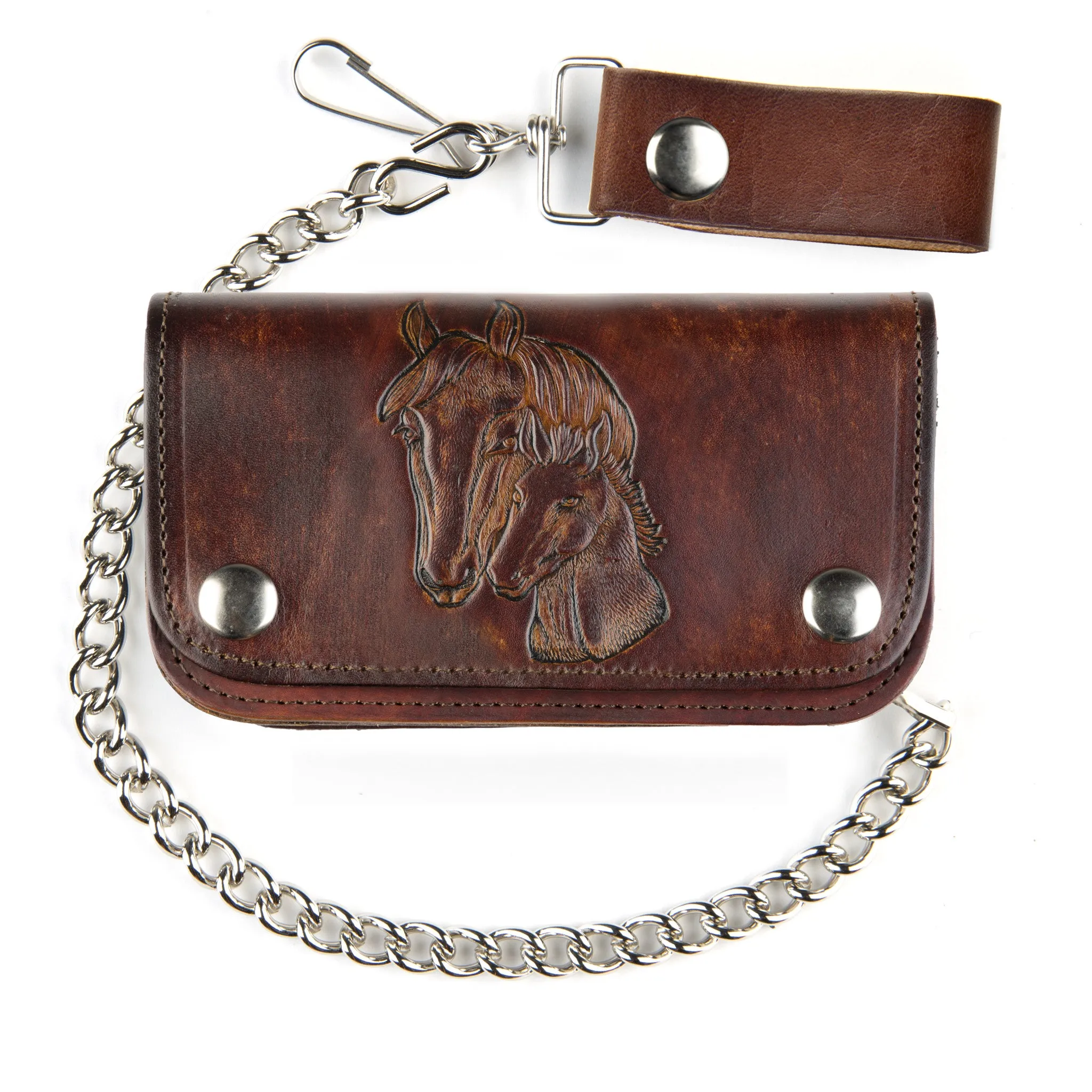 AB412-196  6" Antique Finish Biker Wallet- Horses