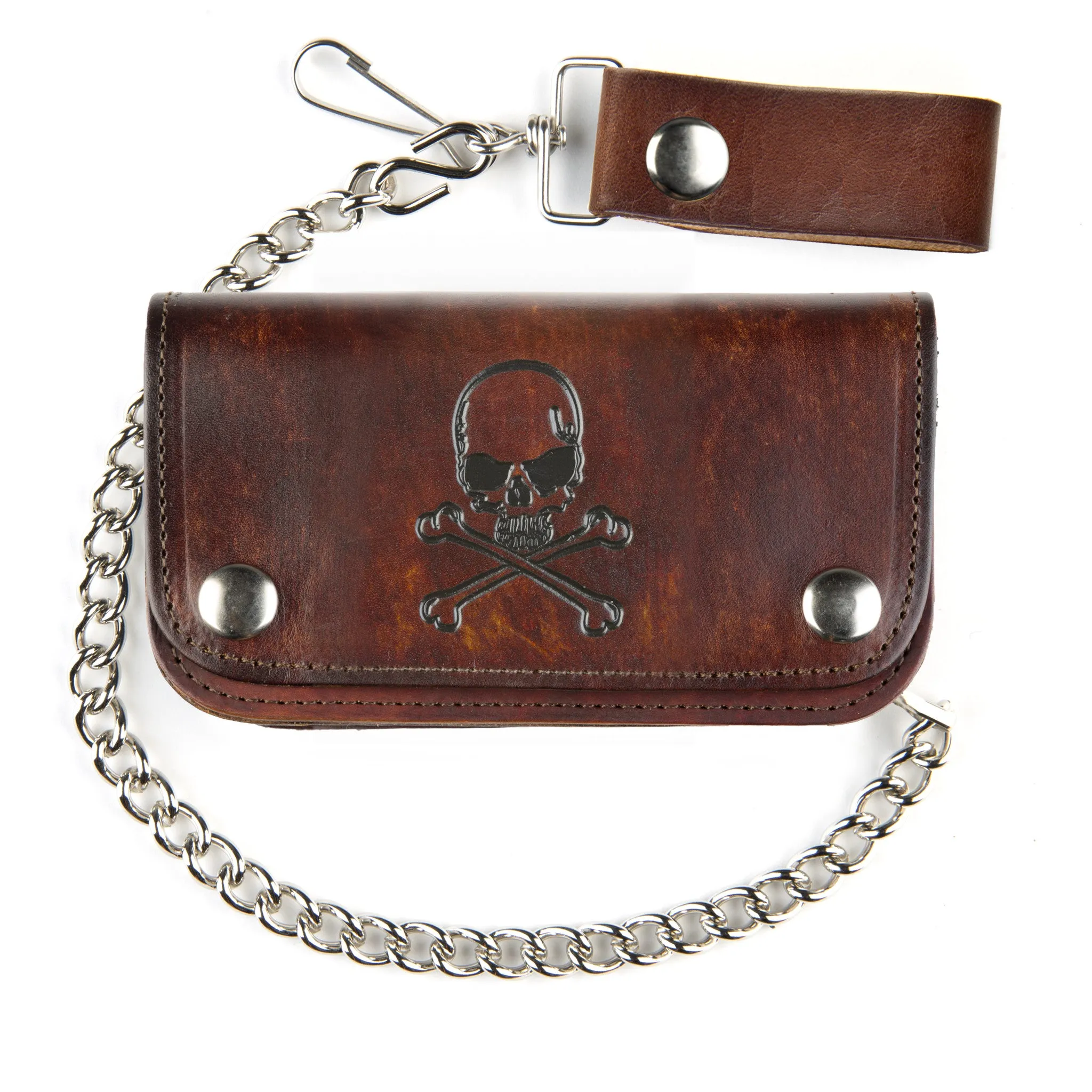AB412-6  6" Antique Finish Biker Wallet- Skull & Crossbones
