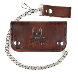 AB412-6  6" Antique Finish Biker Wallet- Skull & Crossbones