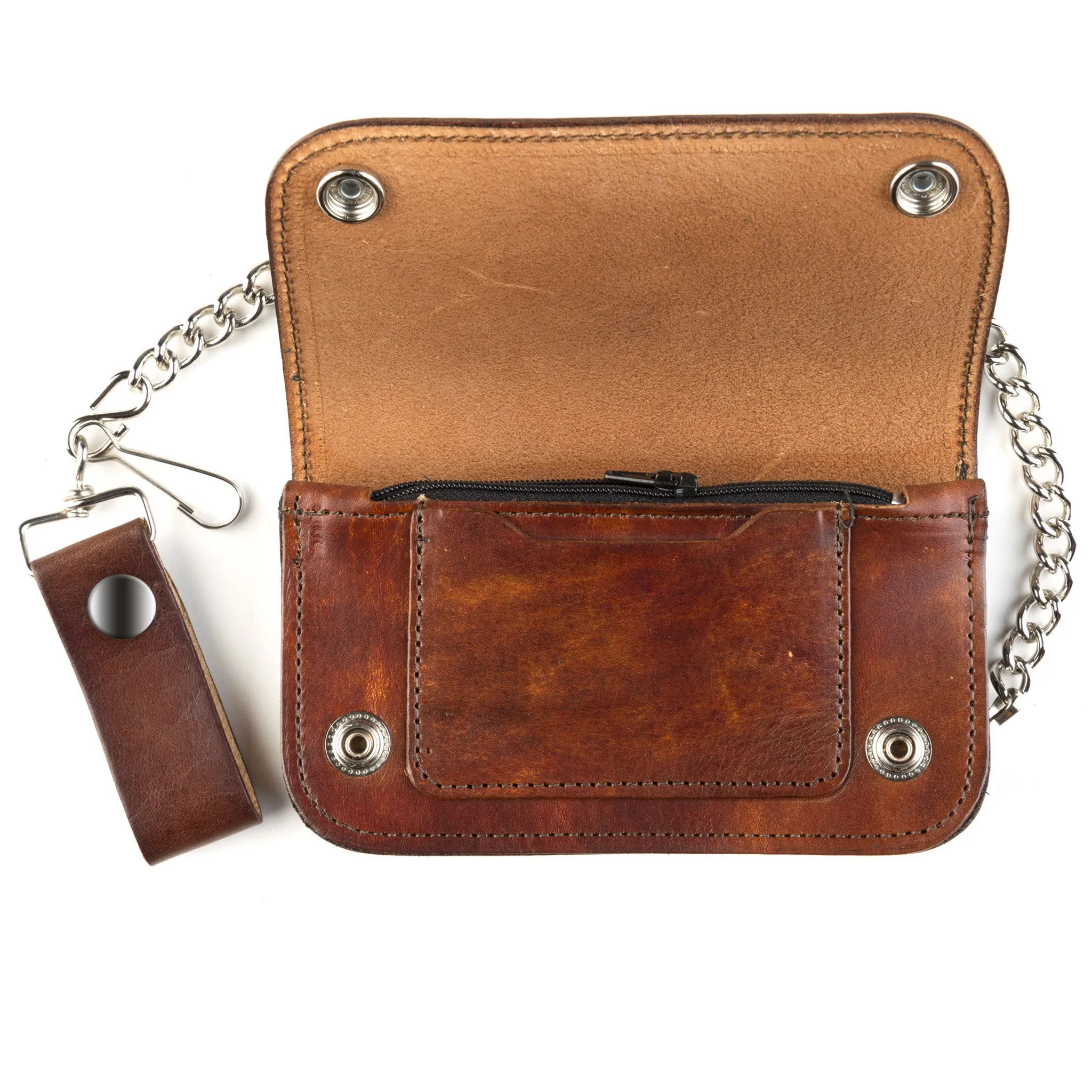 AB412-6  6" Antique Finish Biker Wallet- Skull & Crossbones