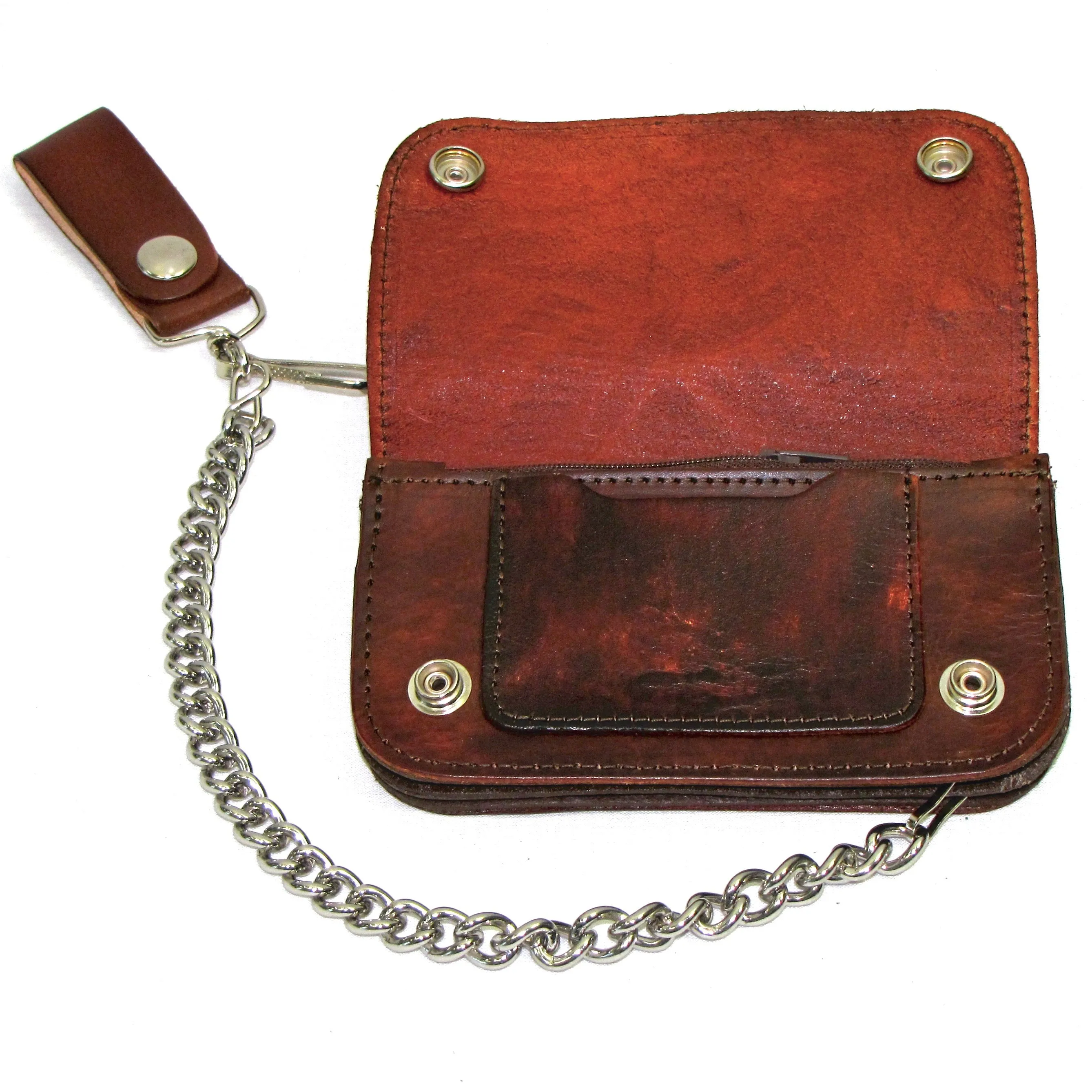 AB412-64  6" Antique Finish Biker Wallet - Open Wing Eagle