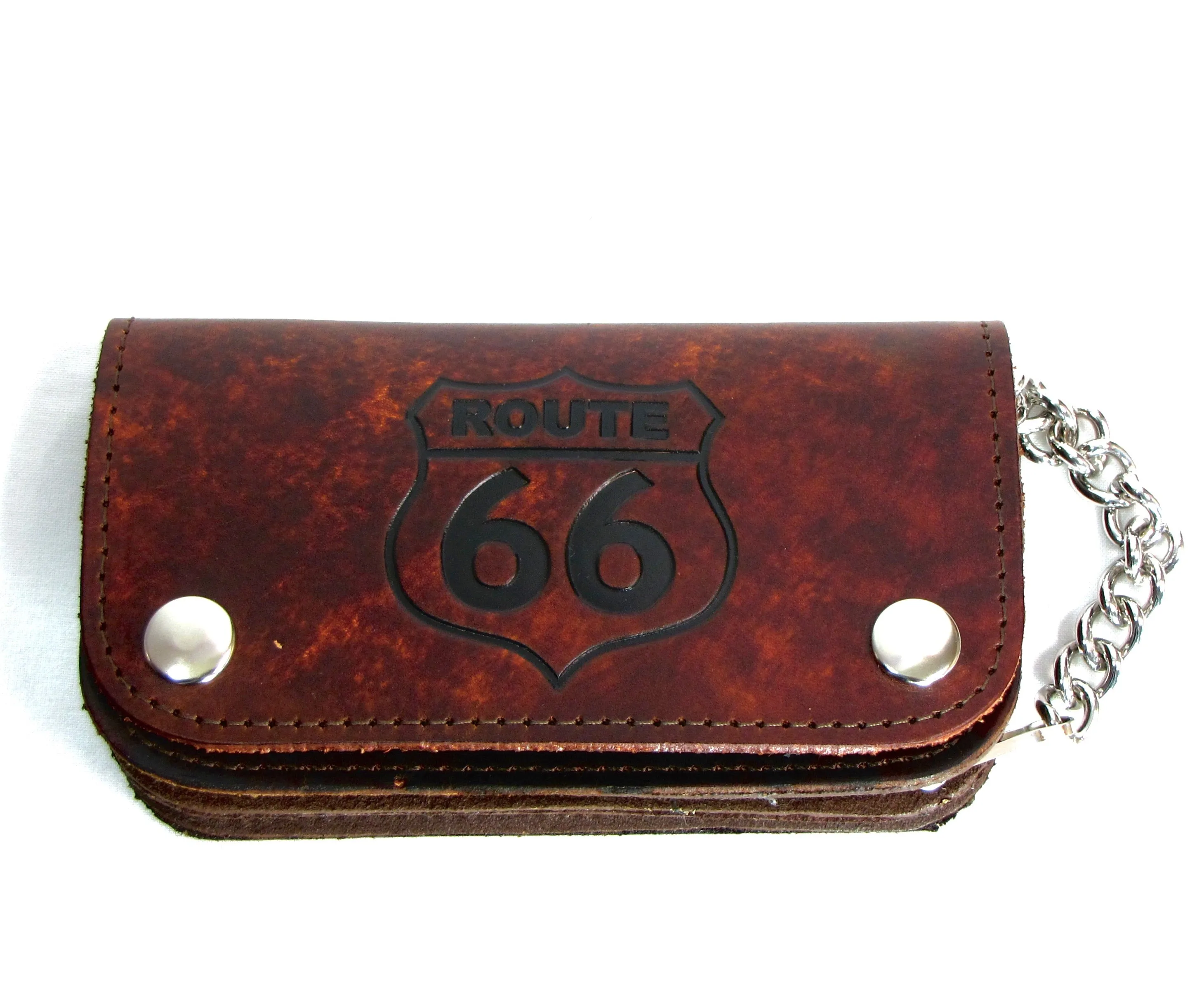 AB412-66  6" Antique Finish Biker Wallet- Route 66