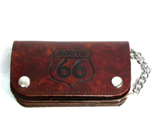 AB412-66  6" Antique Finish Biker Wallet- Route 66