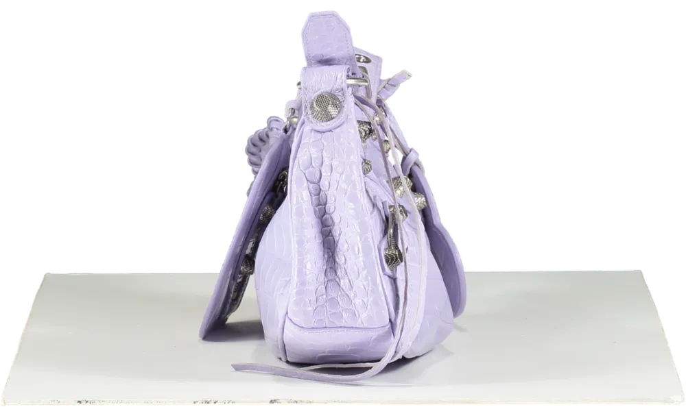 Balenciaga Purple Le Cagole Mini Studded Crinkled-leather Shoulder Bag One Size