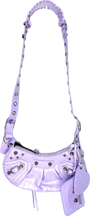 Balenciaga Purple Le Cagole Mini Studded Crinkled-leather Shoulder Bag One Size