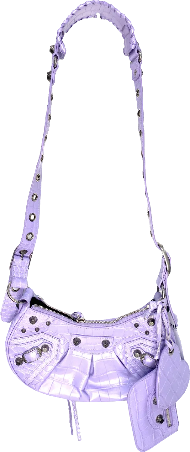 Balenciaga Purple Le Cagole Mini Studded Crinkled-leather Shoulder Bag One Size