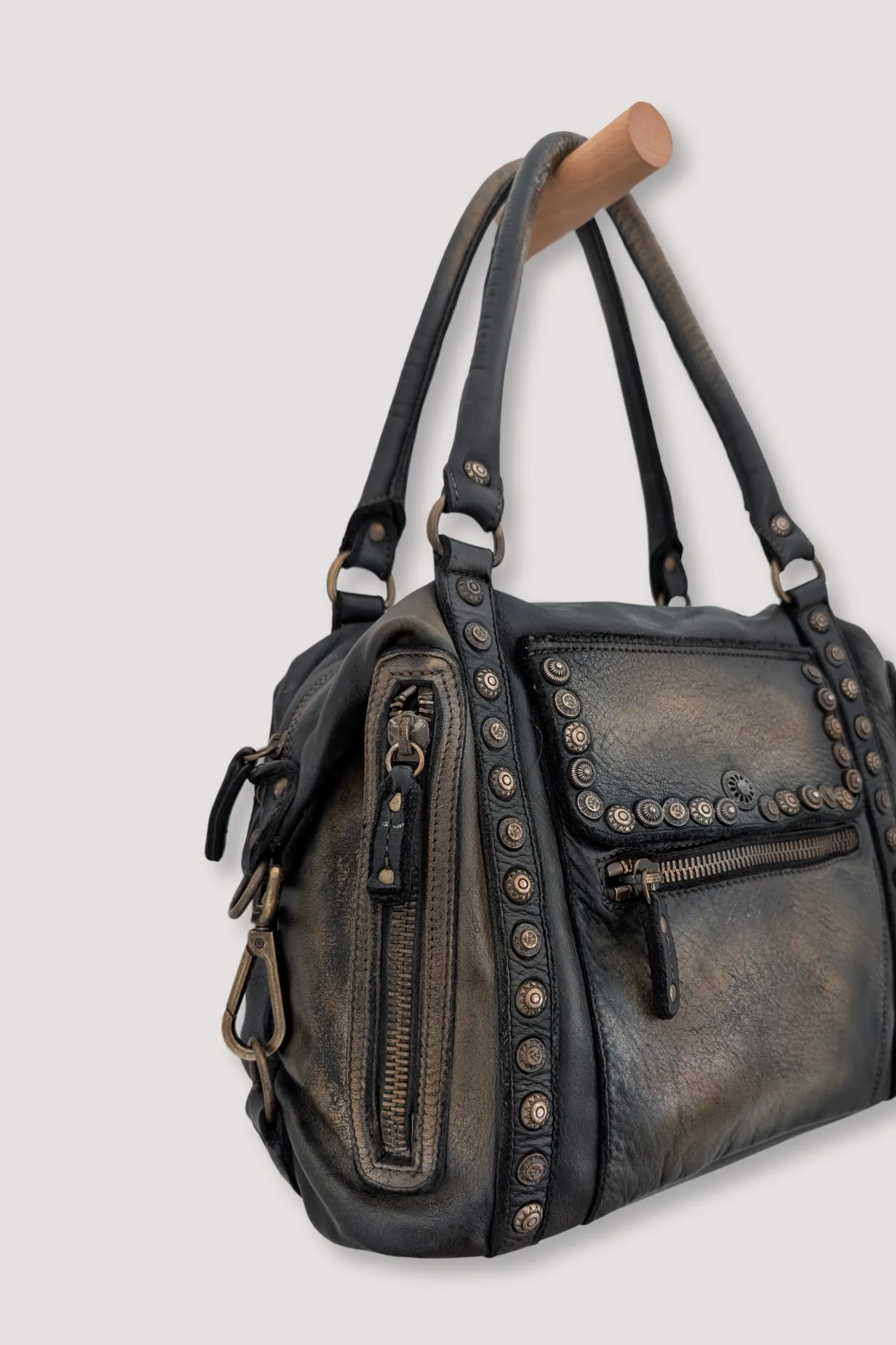 Bayside84 Motorcycle Studded Bag - Black Vintage