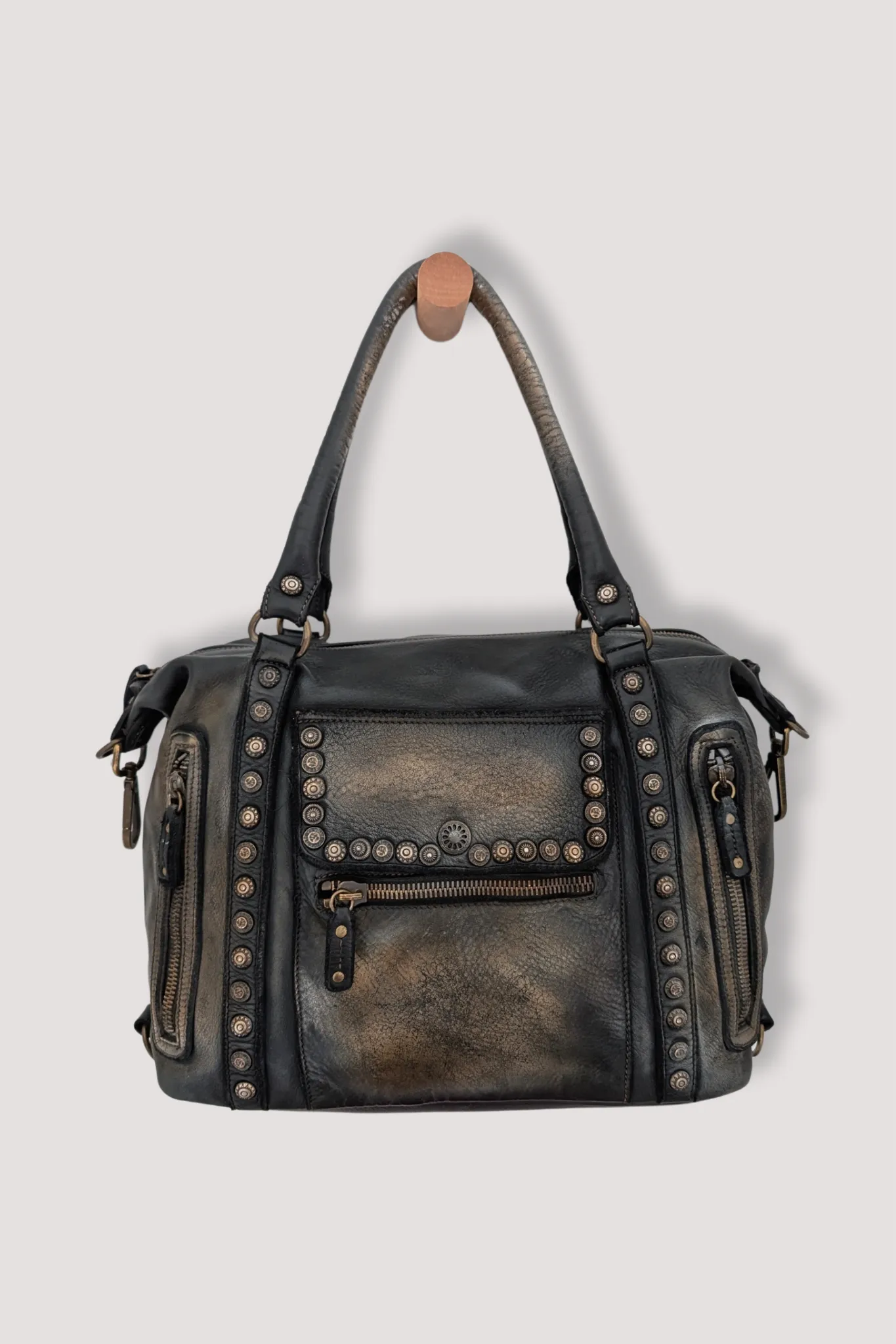 Bayside84 Motorcycle Studded Bag - Black Vintage