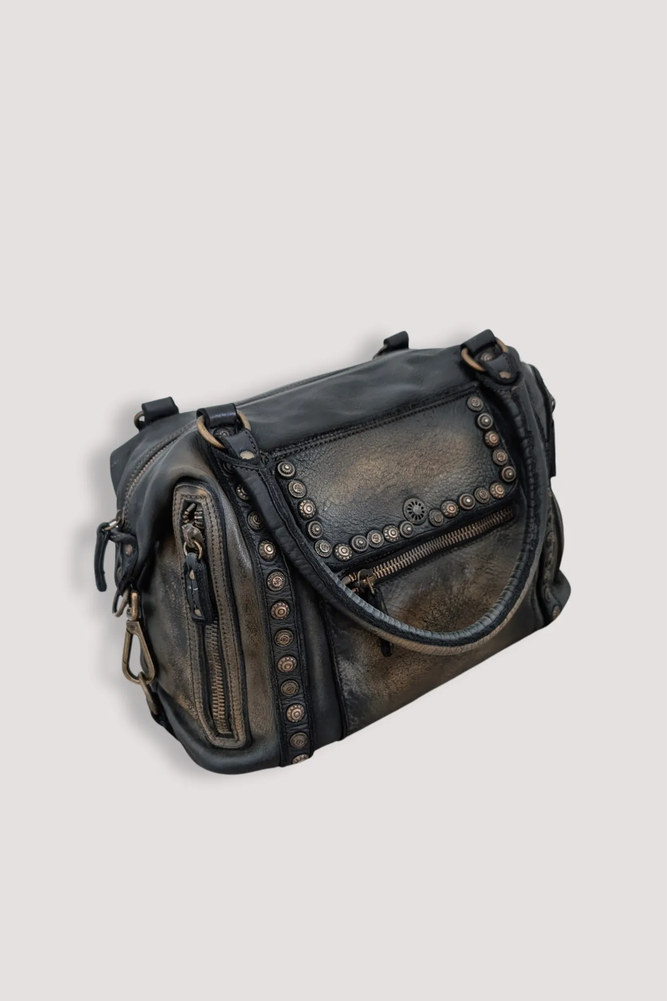 Bayside84 Motorcycle Studded Bag - Black Vintage