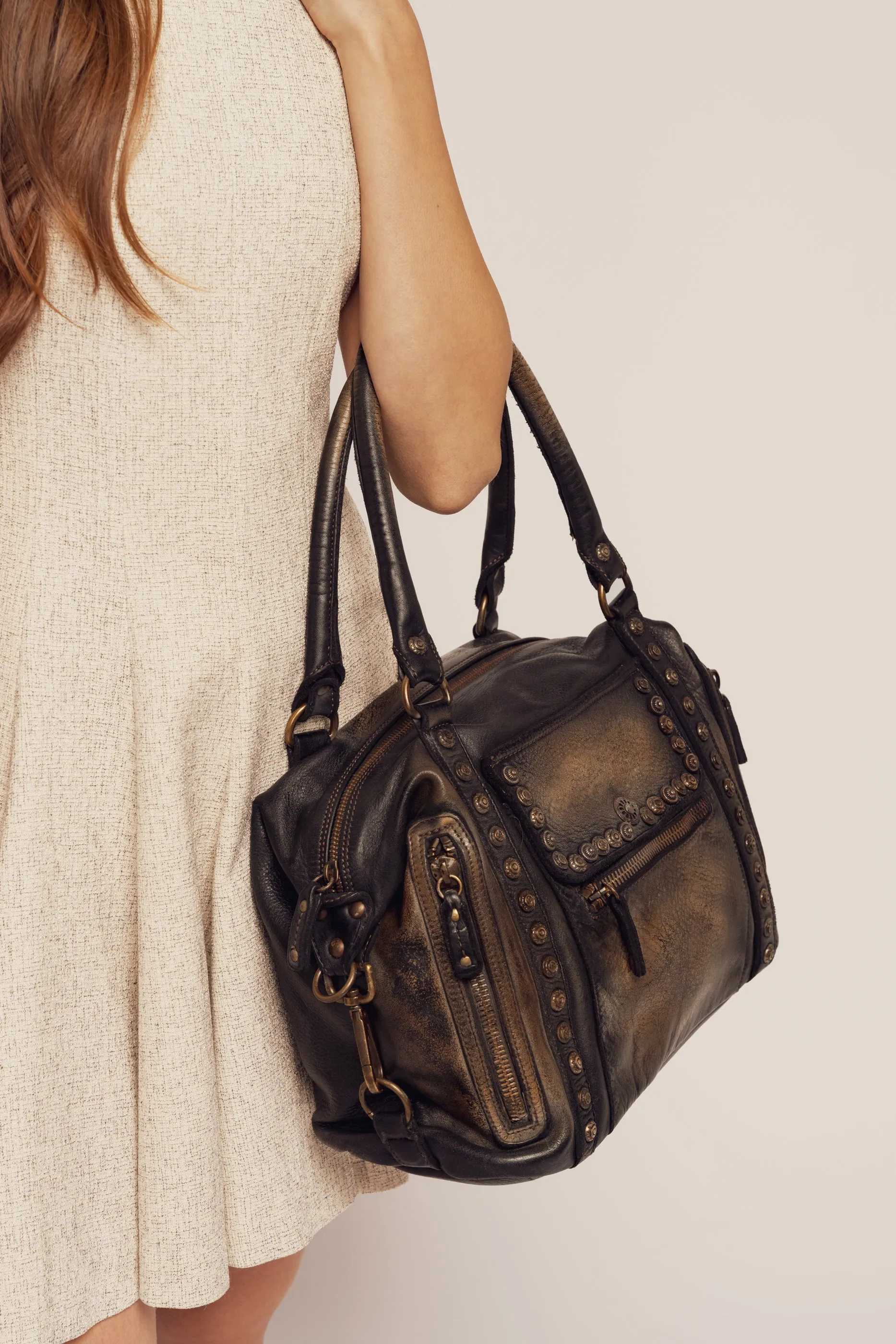 Bayside84 Motorcycle Studded Bag - Black Vintage