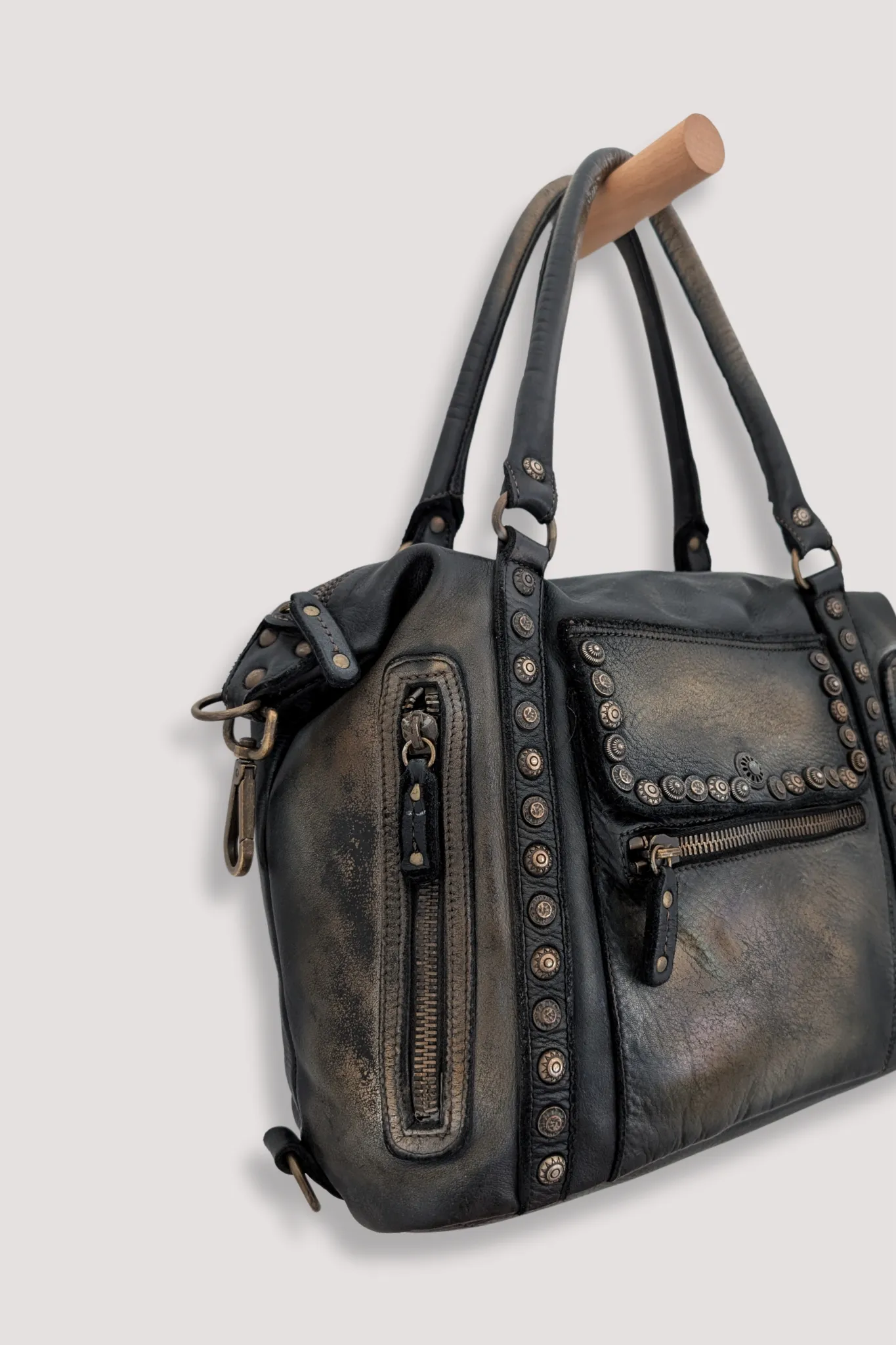 Bayside84 Motorcycle Studded Bag - Black Vintage