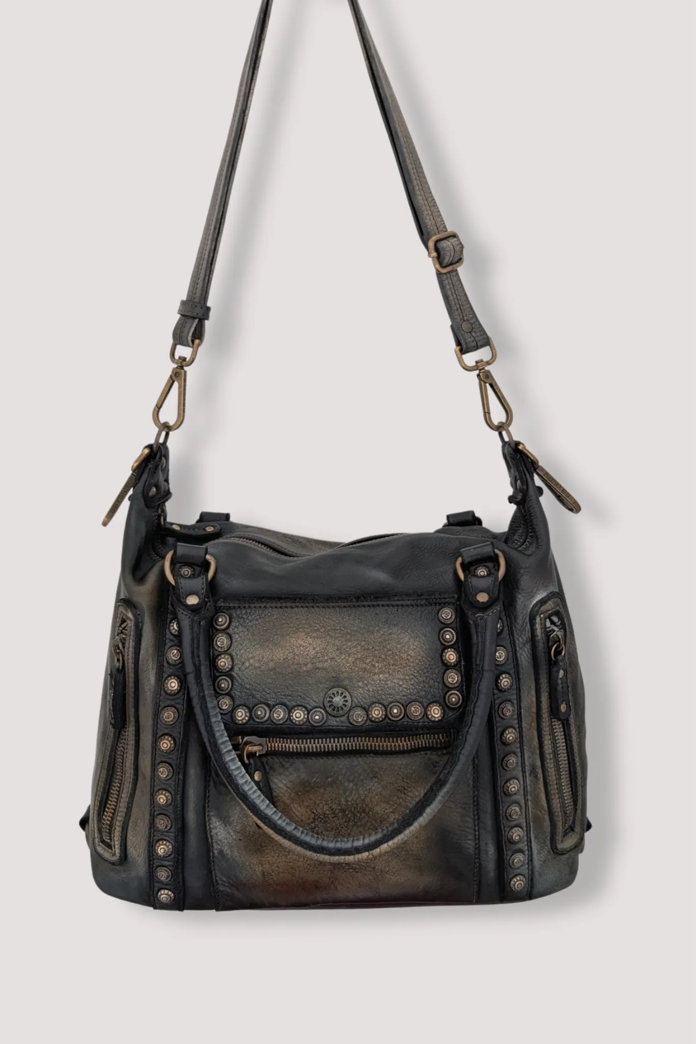 Bayside84 Motorcycle Studded Bag - Black Vintage