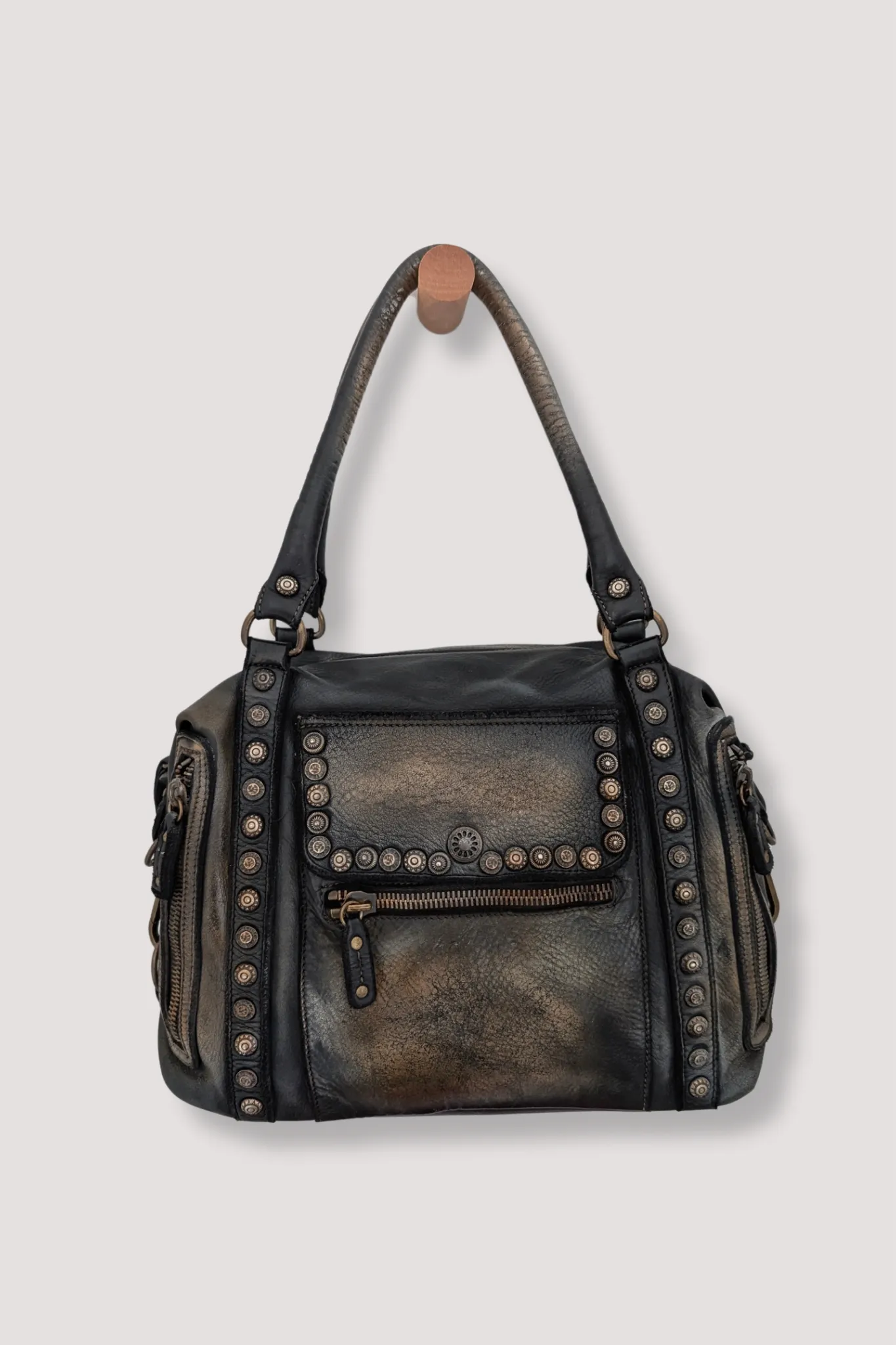 Bayside84 Motorcycle Studded Bag - Black Vintage