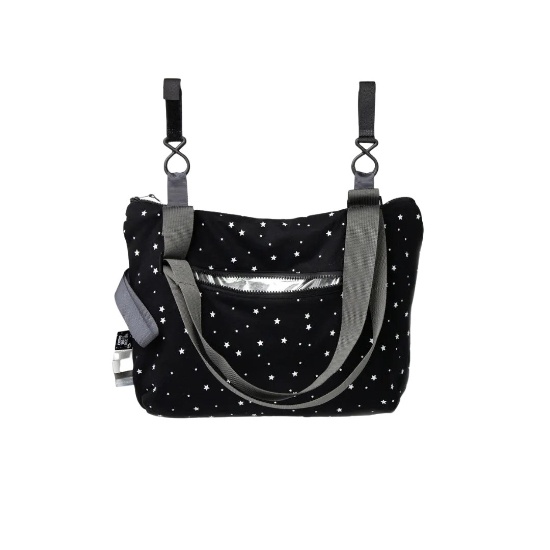 Black With White Stars Stroller Bag