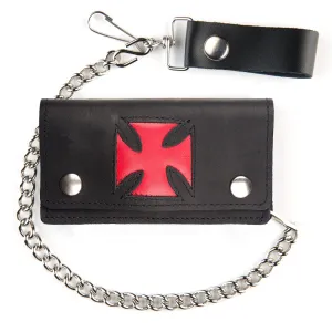 BO402-IC2  Biker Wallet- Red Cut-Out Iron Cross