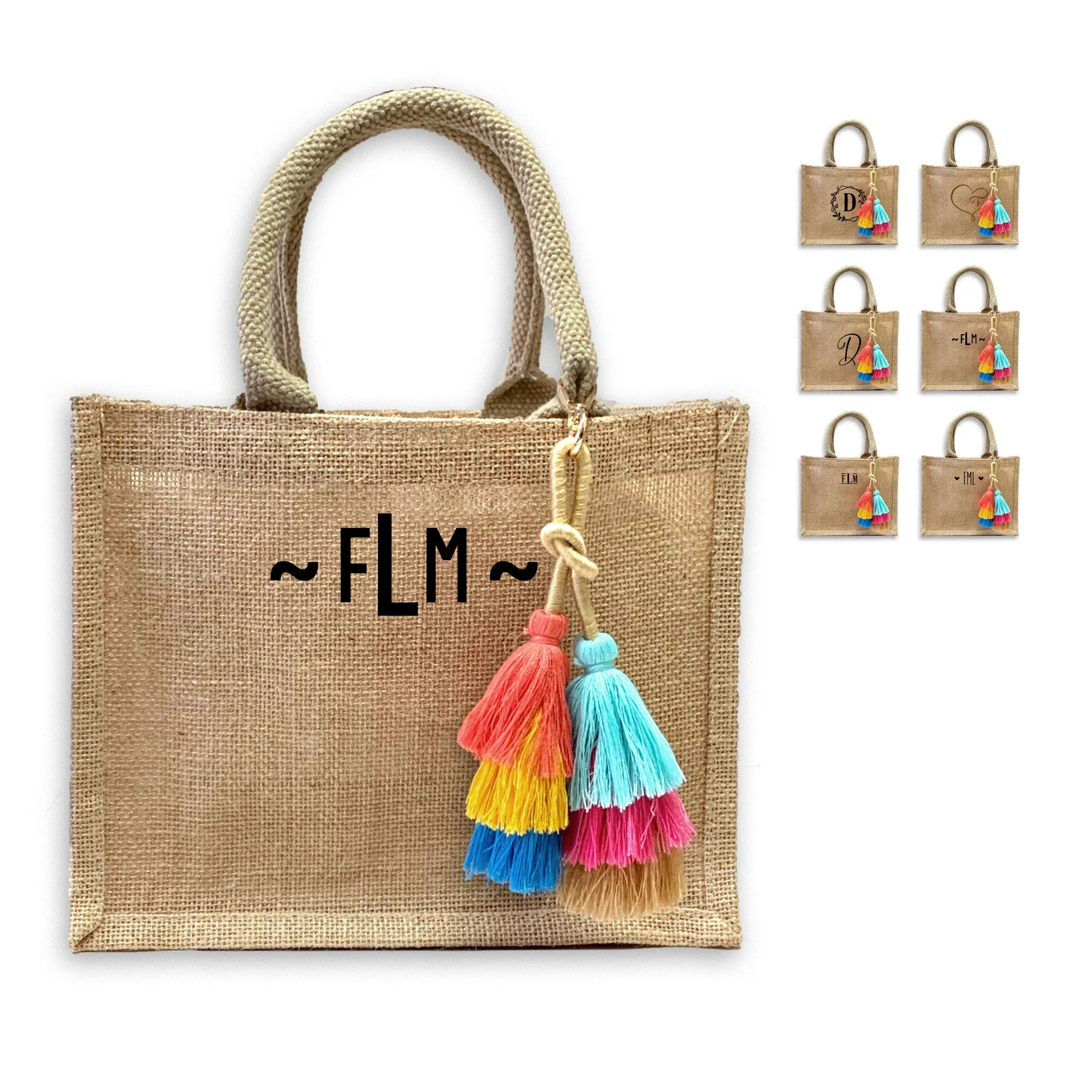 Boho Monogrammed Burlap Tote Bag