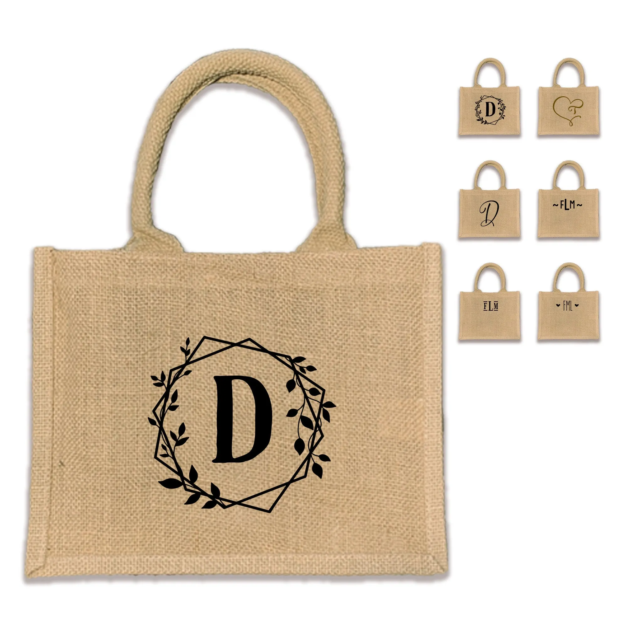 Boho Monogrammed Burlap Tote Bag