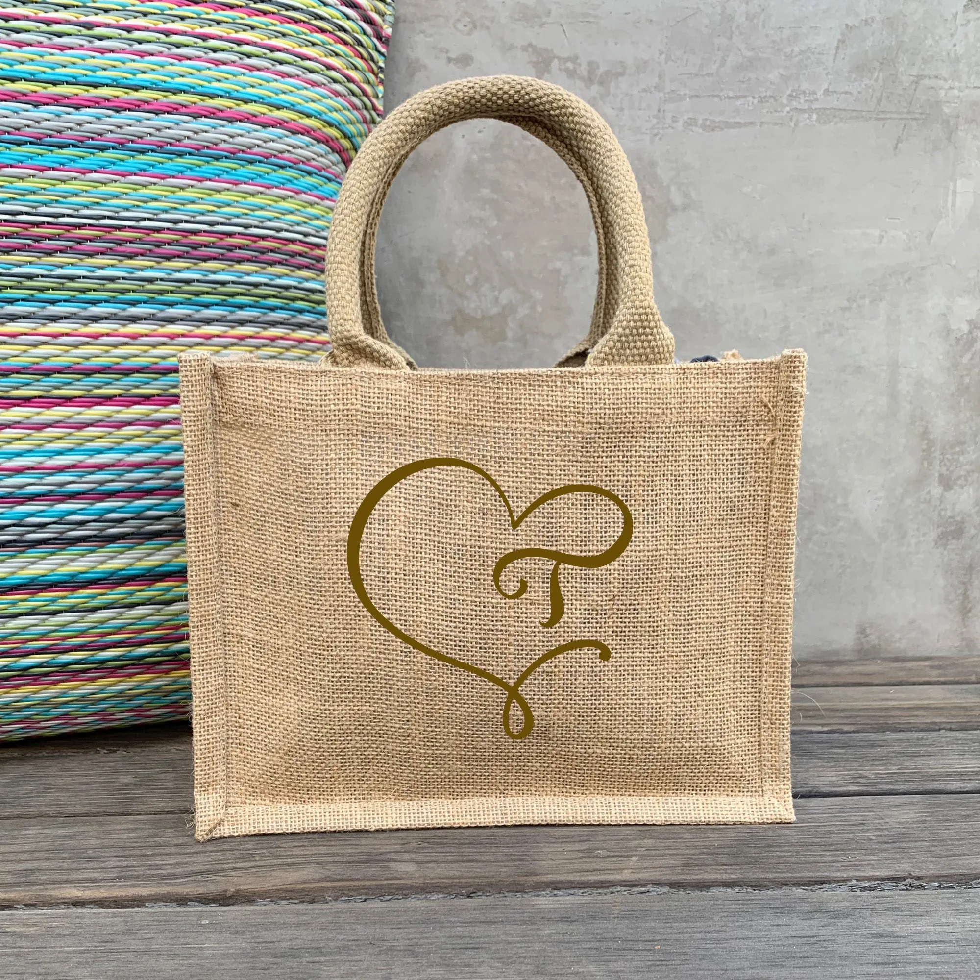 Boho Monogrammed Burlap Tote Bag
