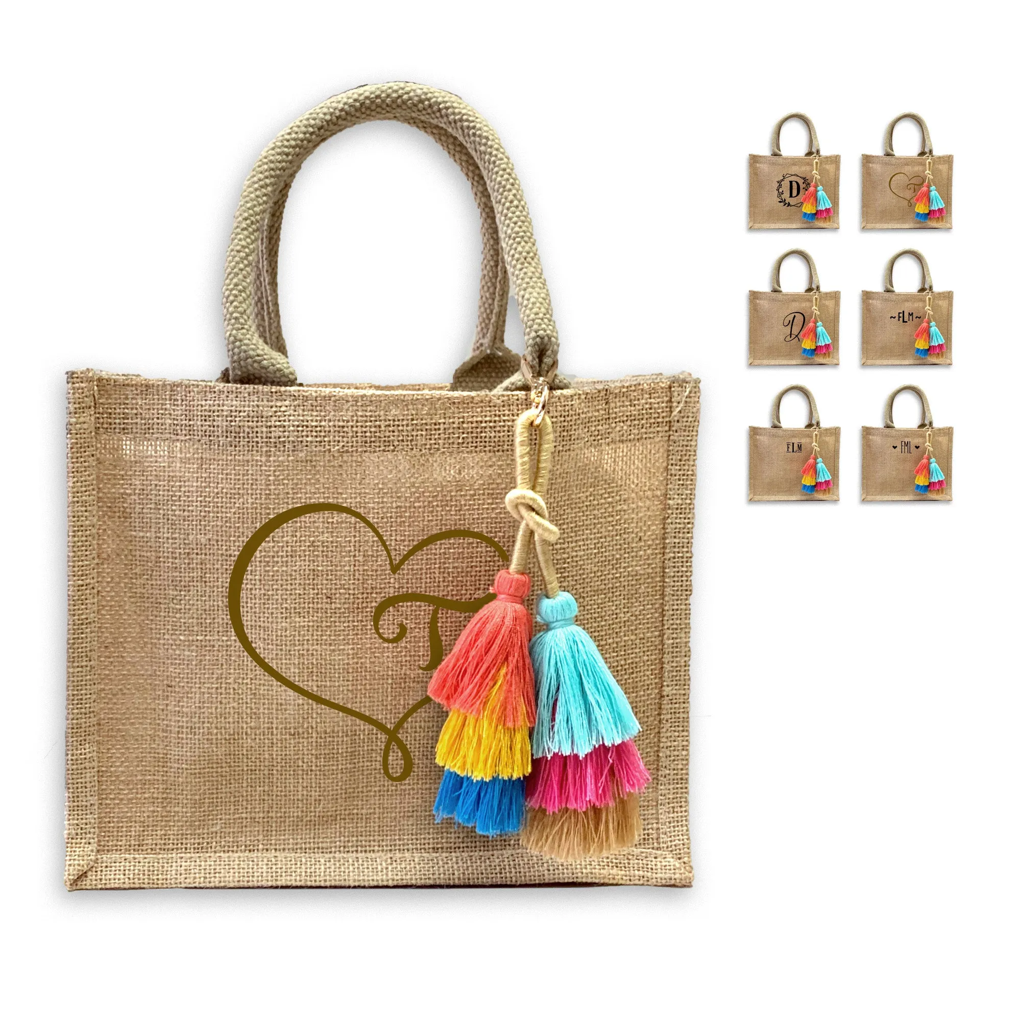 Boho Monogrammed Burlap Tote Bag