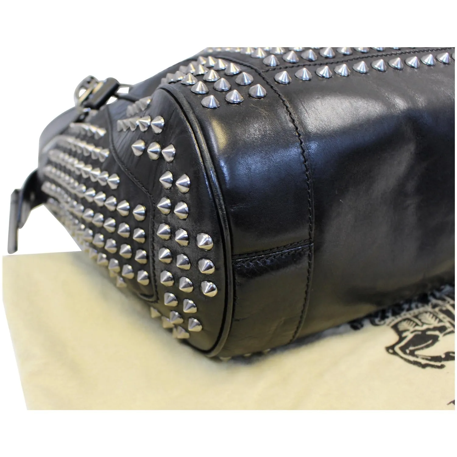 BURBERRY Studded Leather Satchel Shoulder Bag Black