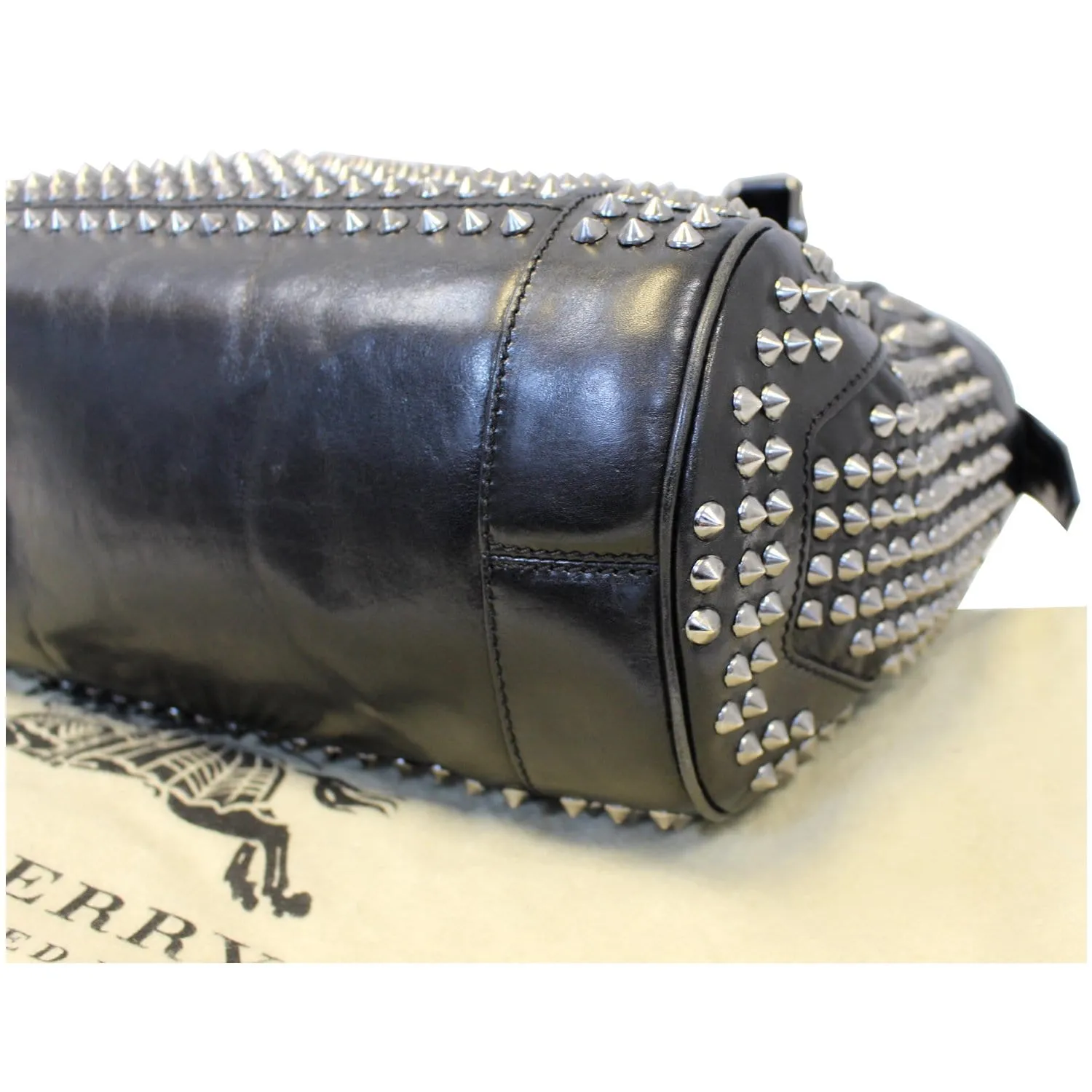 BURBERRY Studded Leather Satchel Shoulder Bag Black