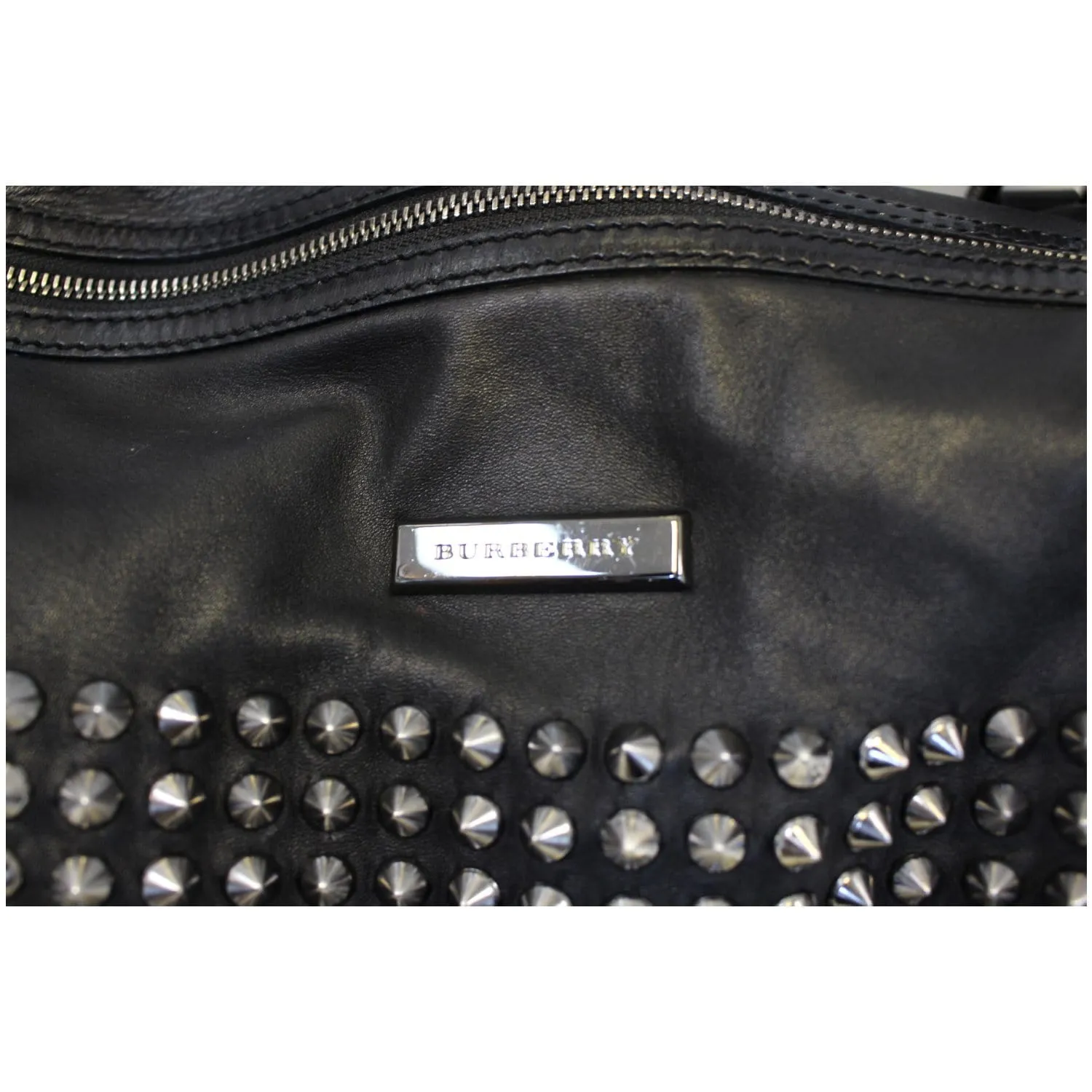 BURBERRY Studded Leather Satchel Shoulder Bag Black