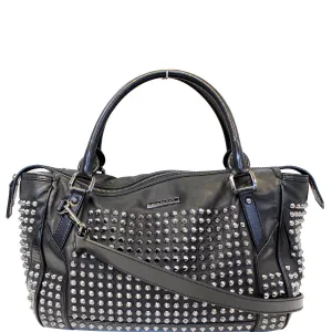 BURBERRY Studded Leather Satchel Shoulder Bag Black
