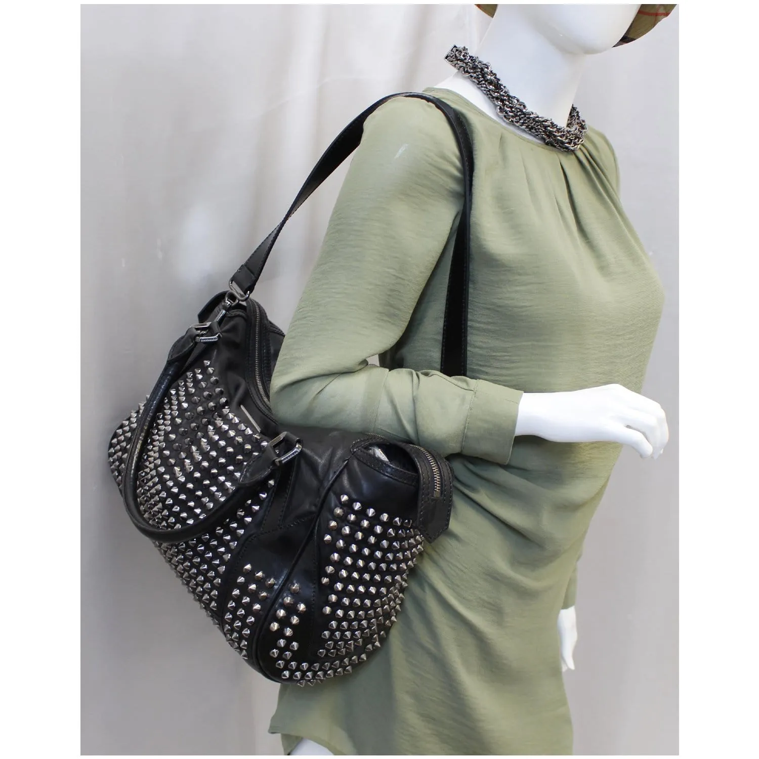 BURBERRY Studded Leather Satchel Shoulder Bag Black