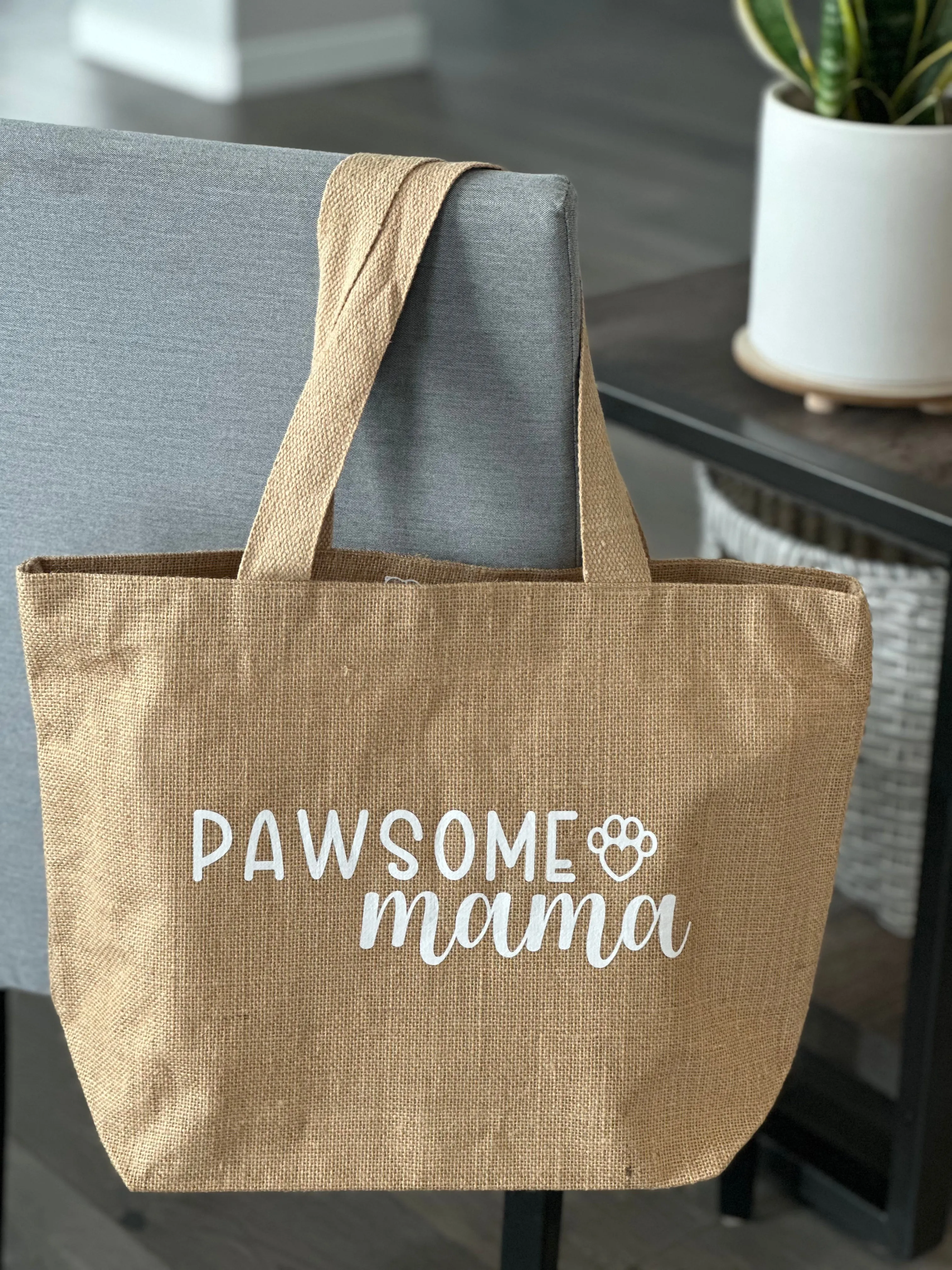 Burlap Tote - Pawsome Mama