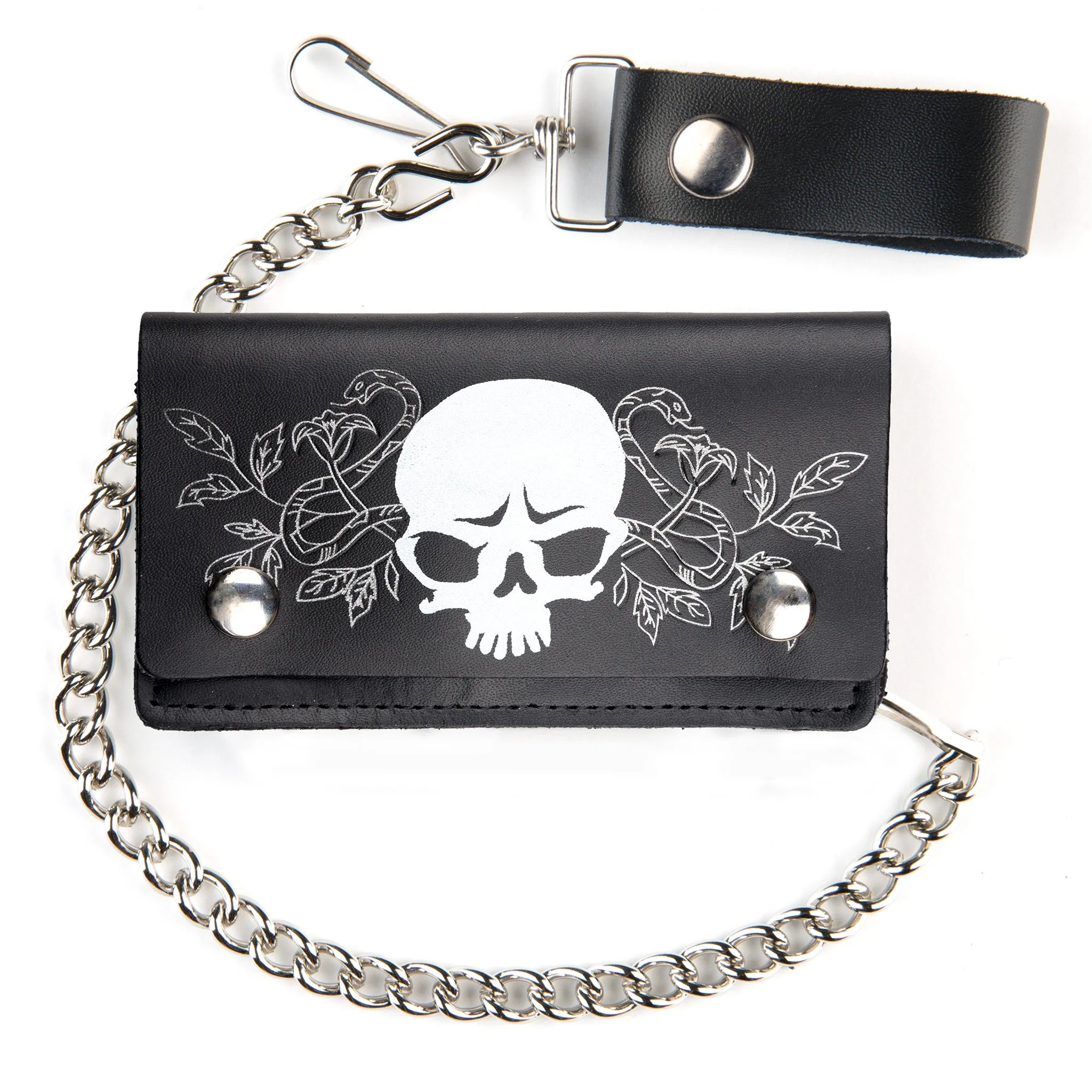 BW402C-226s  6" Biker Wallet- Skull w/ Snakes & Vines