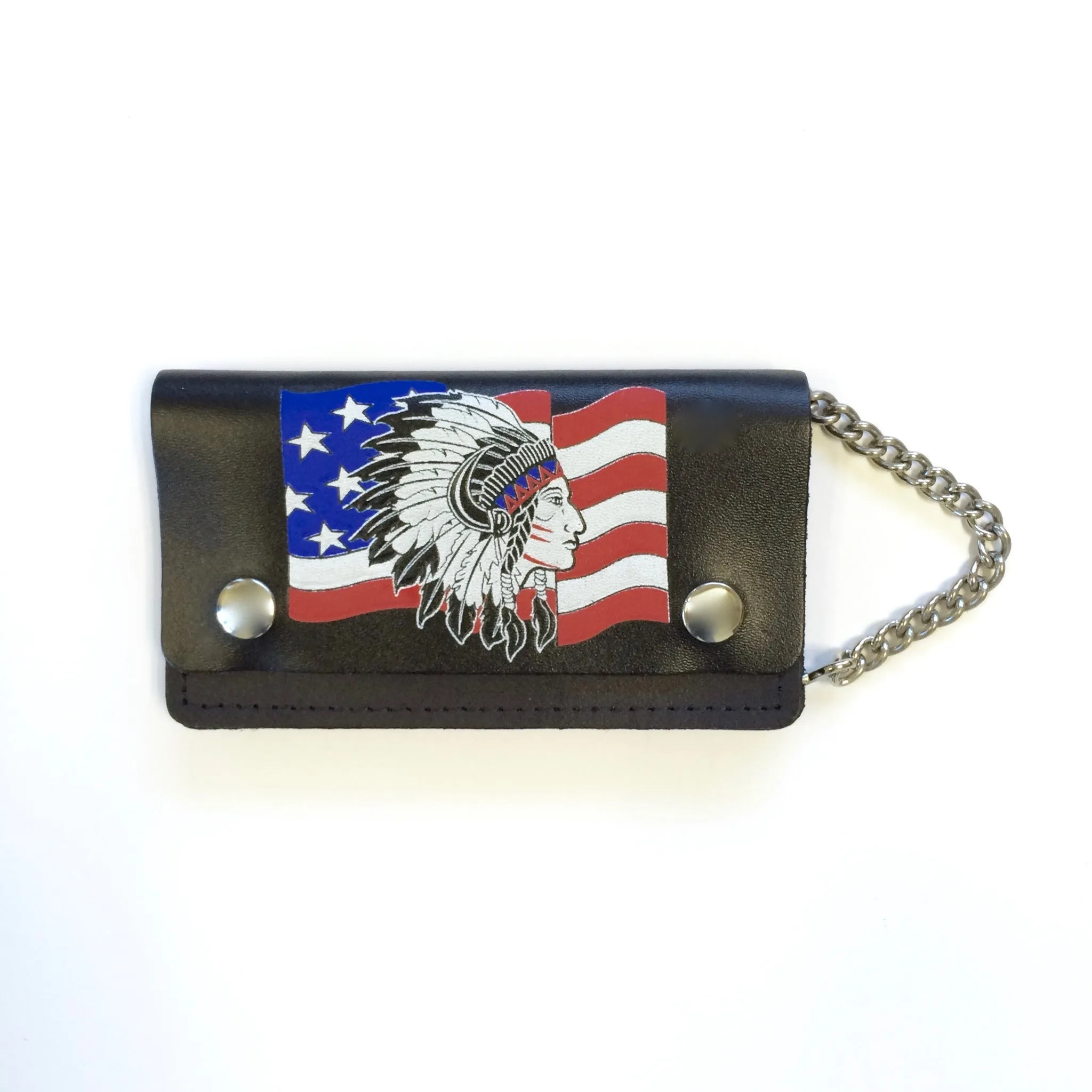 BW402CC-125  6 " Biker Wallet- Flag/Indian Head