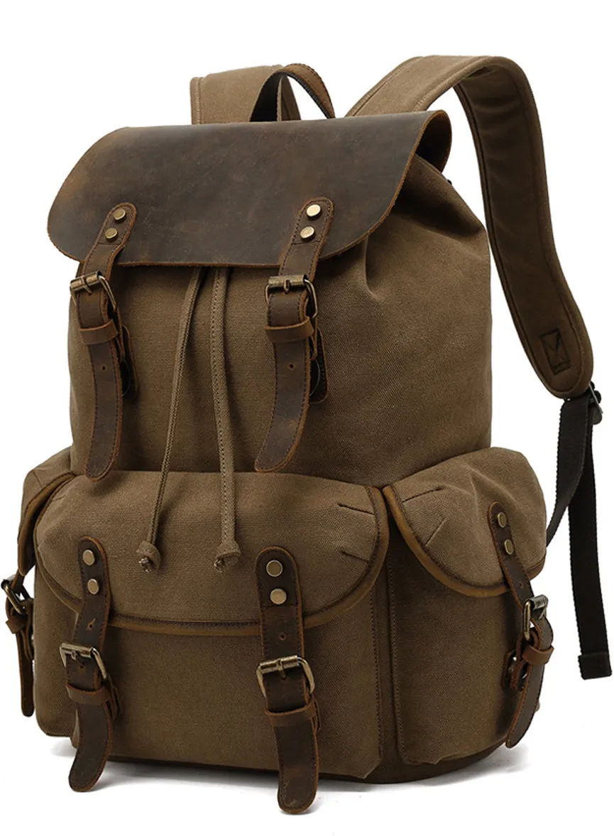 Canvas Backpack Drawstring Bookbag Fit 15.6in Laptop