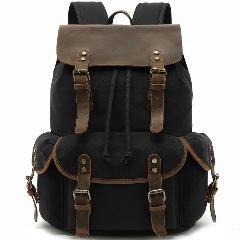 Canvas Backpack Drawstring Bookbag Fit 15.6in Laptop