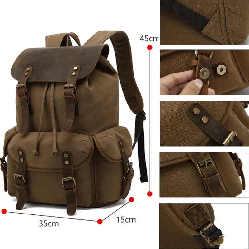 Canvas Backpack Drawstring Bookbag Fit 15.6in Laptop