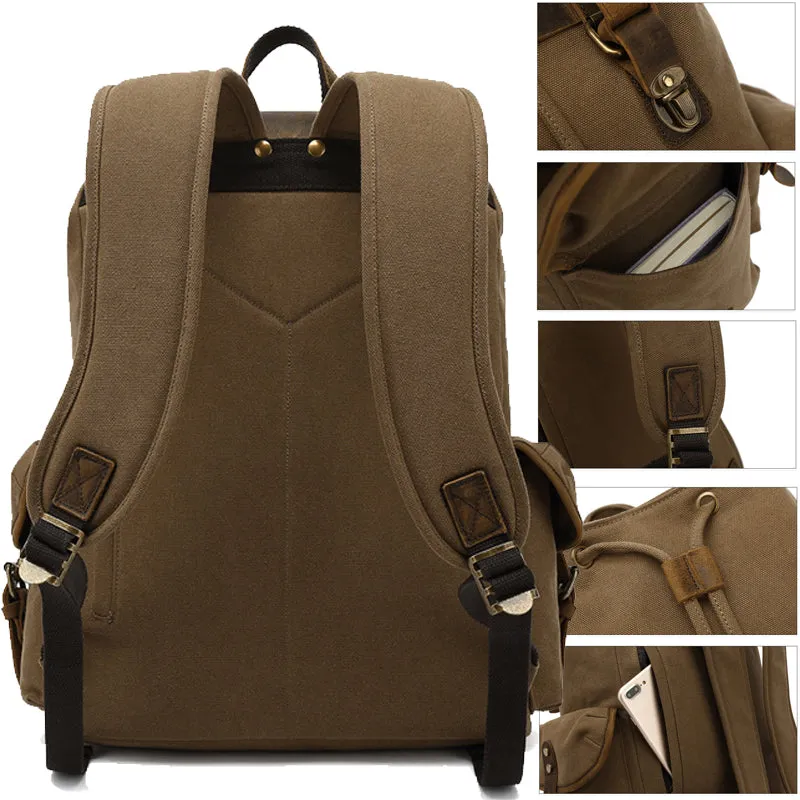Canvas Backpack Drawstring Bookbag Fit 15.6in Laptop