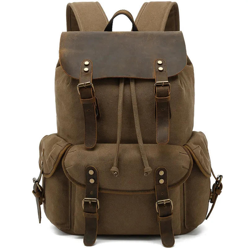 Canvas Backpack Drawstring Bookbag Fit 15.6in Laptop