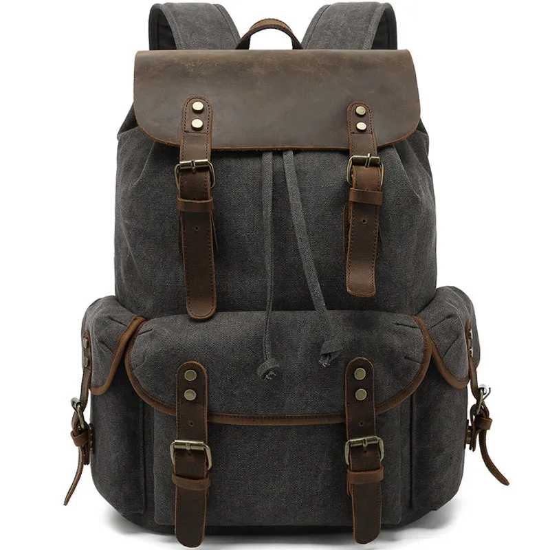 Canvas Backpack Drawstring Bookbag Fit 15.6in Laptop