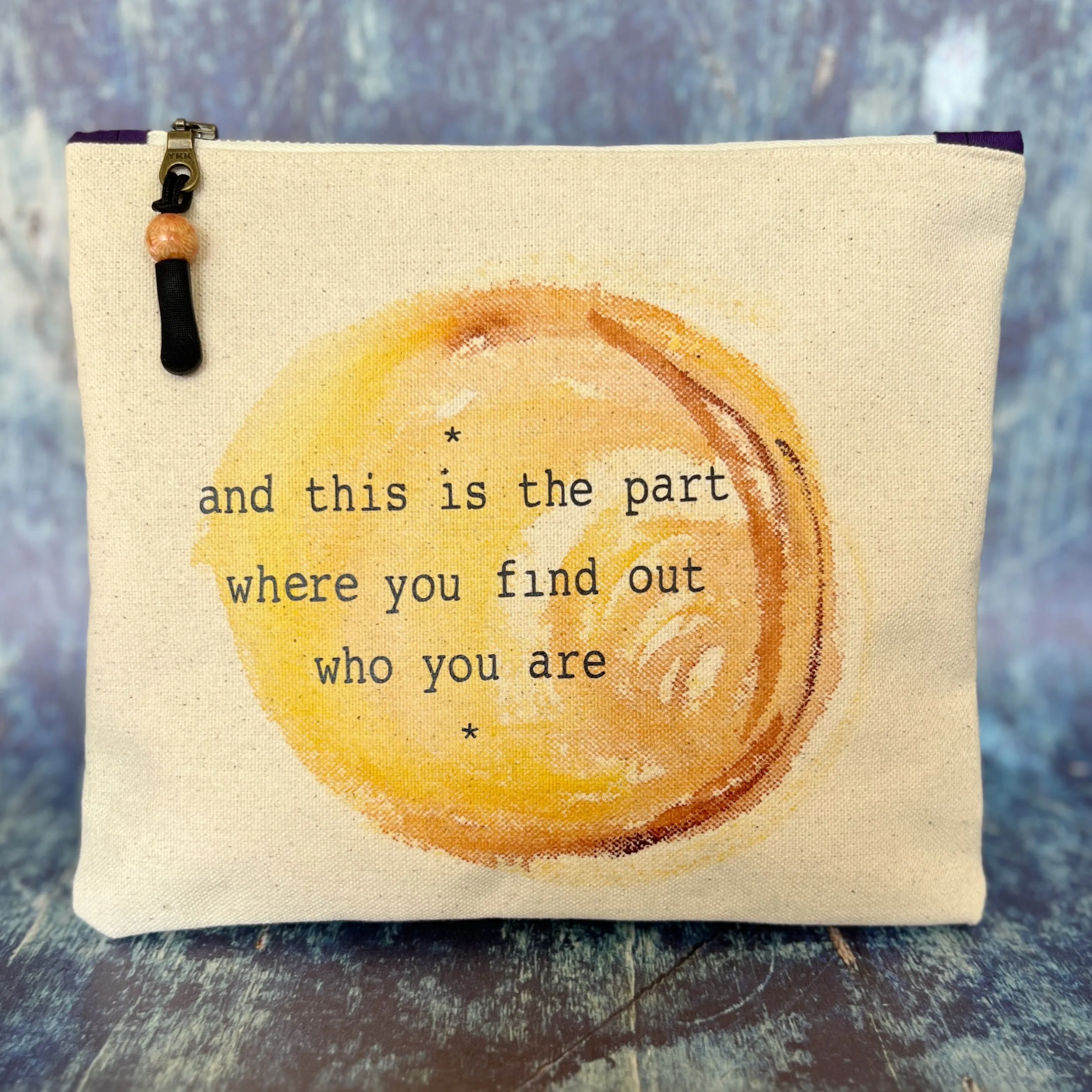 Canvas zip bag painted small - find out who you are