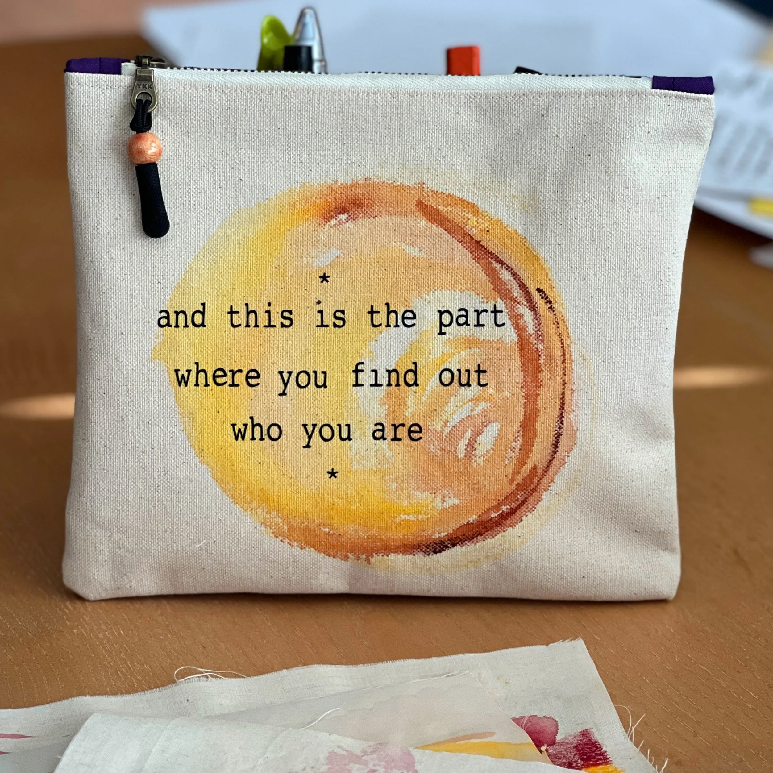 Canvas zip bag painted small - find out who you are