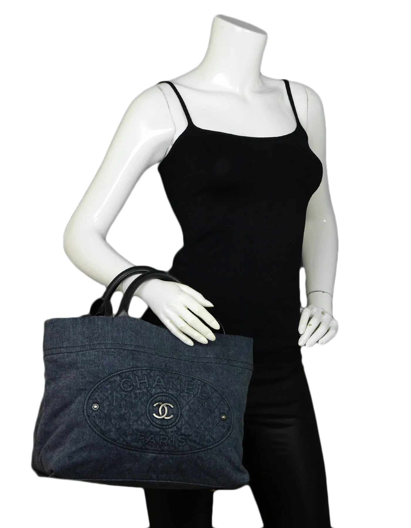 Chanel 2017 Blue Denim Deauville Style Tote Bag w. Straps