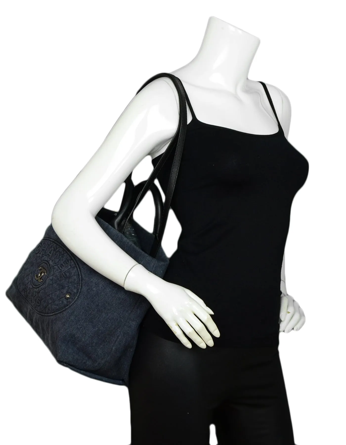 Chanel 2017 Blue Denim Deauville Style Tote Bag w. Straps