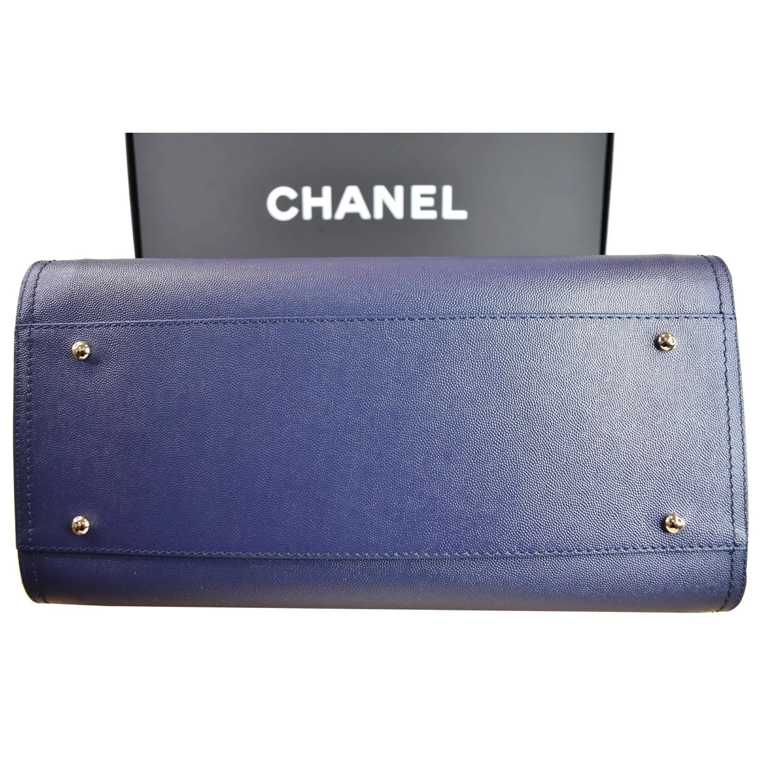 CHANEL Deauville Studded Caviar Tote Shoulder Bag Blue
