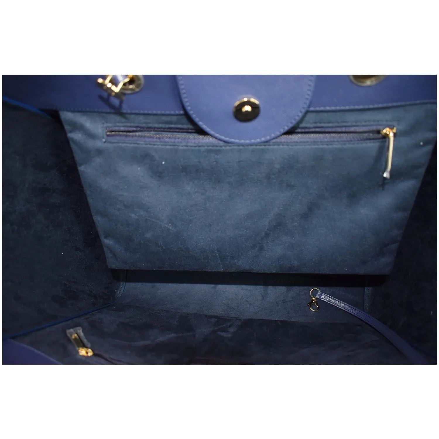 CHANEL Deauville Studded Caviar Tote Shoulder Bag Blue